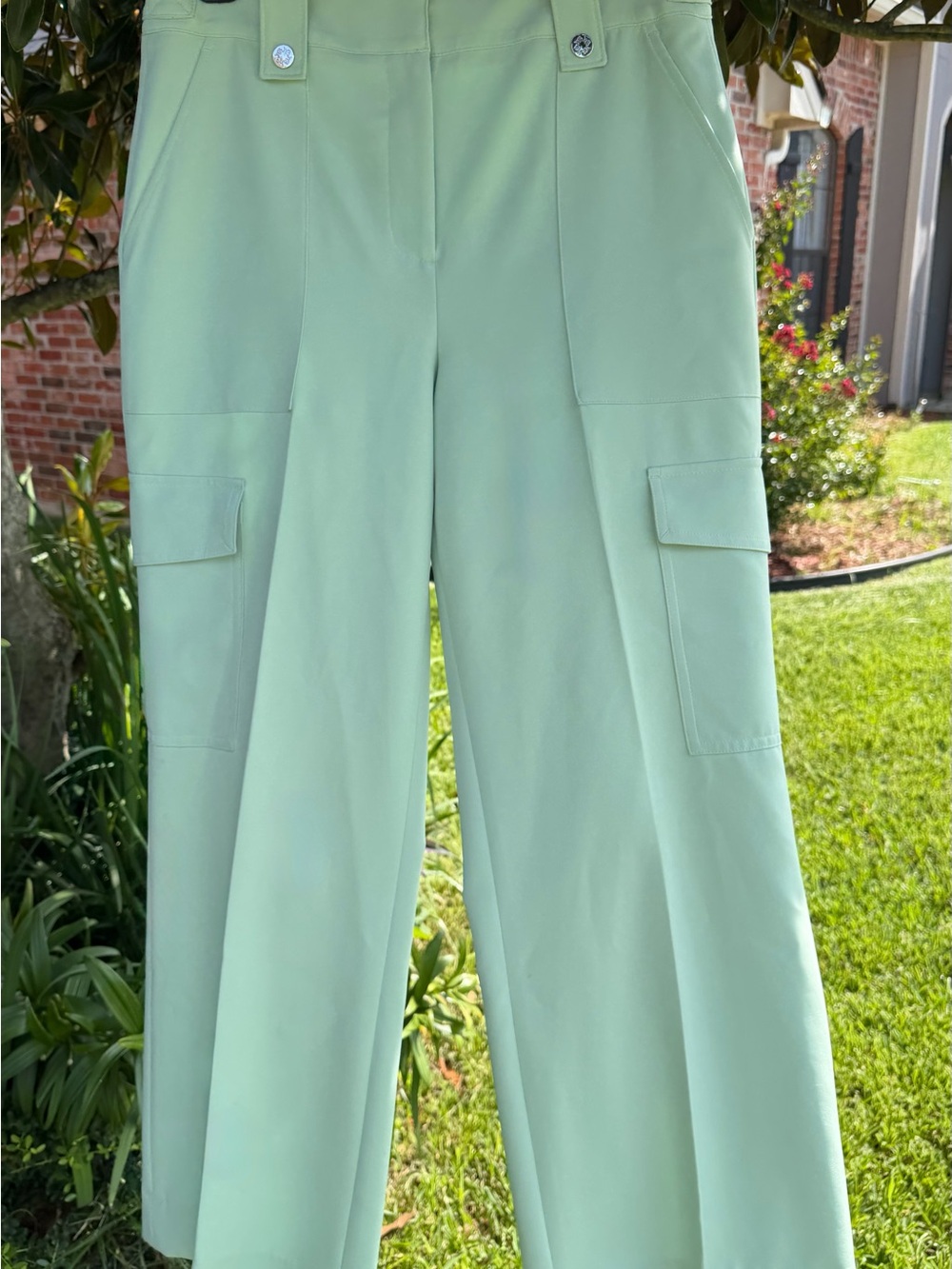 White House Black Market Wide Leg Cargo Pants Mint Green Size 6S Stretch